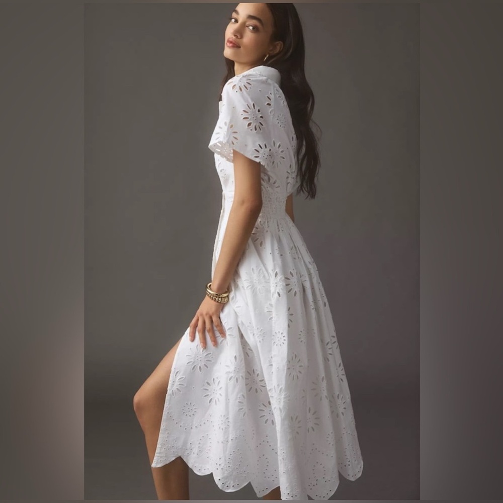 Anthropologie Eyelet Shirt Midi Dress, SMALL NWOT - Picture 5 of 10